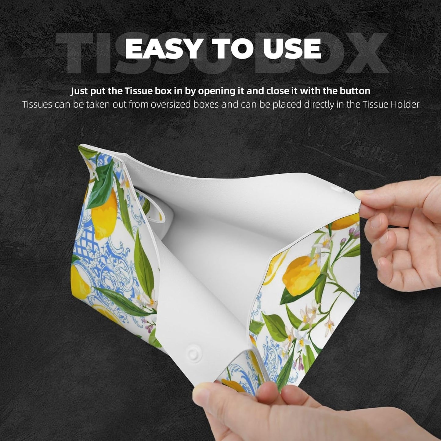 Baroque Yellow Lemons Long Tissue Box Cover | Paper Case Holder Organizer Desk Tabletop Home Decor Accessor Gift For Women Men