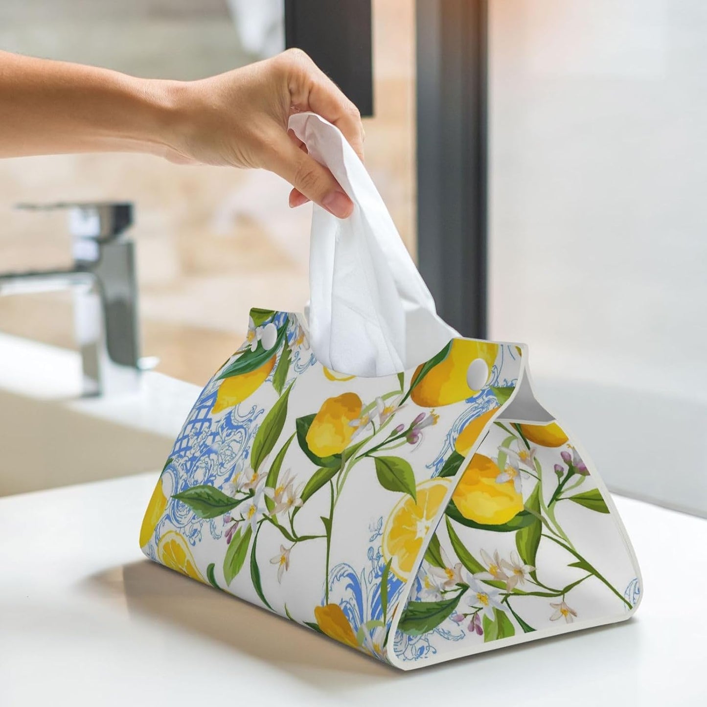 Baroque Yellow Lemons Long Tissue Box Cover | Paper Case Holder Organizer Desk Tabletop Home Decor Accessor Gift For Women Men