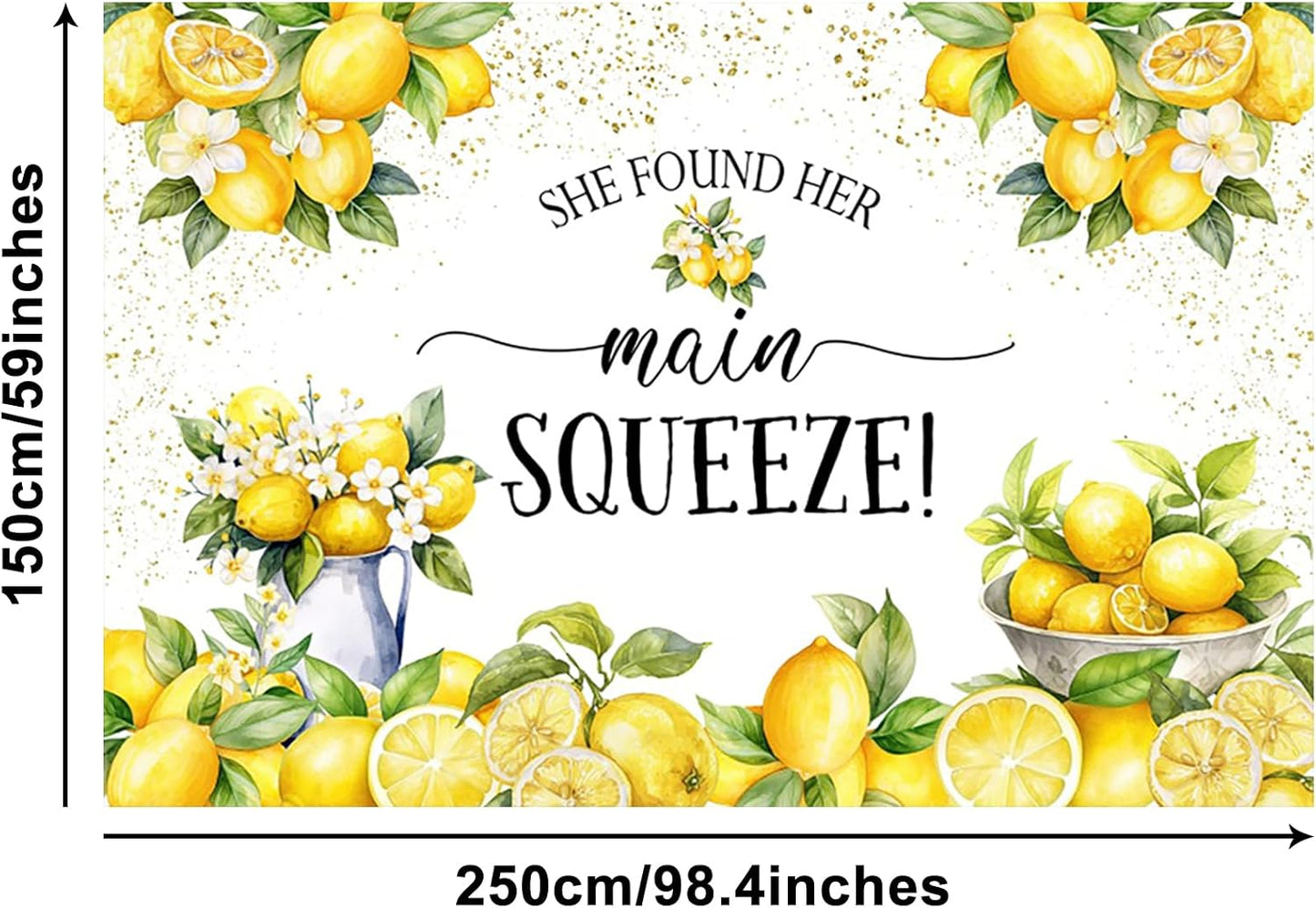 8x5ft She Found Her Main Squeeze Banner Lemon Themed Bridal Shower Party Decoration Lemonade Bachelorette Hanging Backdrop Green Lemon Bride to Be Wedding Engagement Party Cake Table Banner