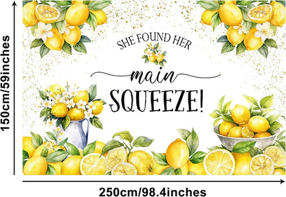 8x5ft She Found Her Main Squeeze Banner Lemon Themed Bridal Shower Party Decoration Lemonade Bachelorette Hanging Backdrop Green Lemon Bride to Be Wedding Engagement Party Cake Table Banner