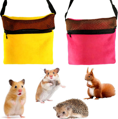 2-Pack Sugar Glider Pouch & Hamster Leash, Adjustable Rat/Bearded Dragon Carrier Bonding Bag—Portable Dwarf Hamster Travel Cage Accessories（Pink & Yellow）