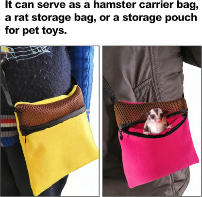 2-Pack Sugar Glider Pouch & Hamster Leash, Adjustable Rat/Bearded Dragon Carrier Bonding Bag—Portable Dwarf Hamster Travel Cage Accessories（Pink & Yellow）