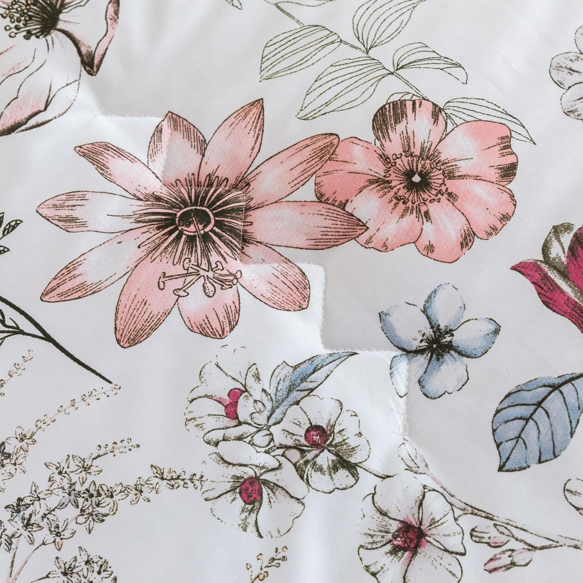 Comforter Queen Size, 600 Thread Count Cotton Pink & Yellow & Blue Floral Pattern Comforter Set,Down Alternative Bedding Set 3Pcs(Queen, Spring Whispers)