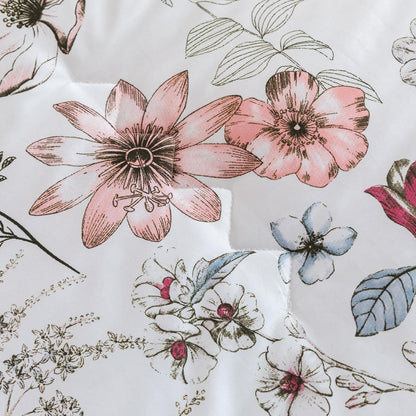 Comforter Queen Size, 600 Thread Count Cotton Pink & Yellow & Blue Floral Pattern Comforter Set,Down Alternative Bedding Set 3Pcs(Queen, Spring Whispers)