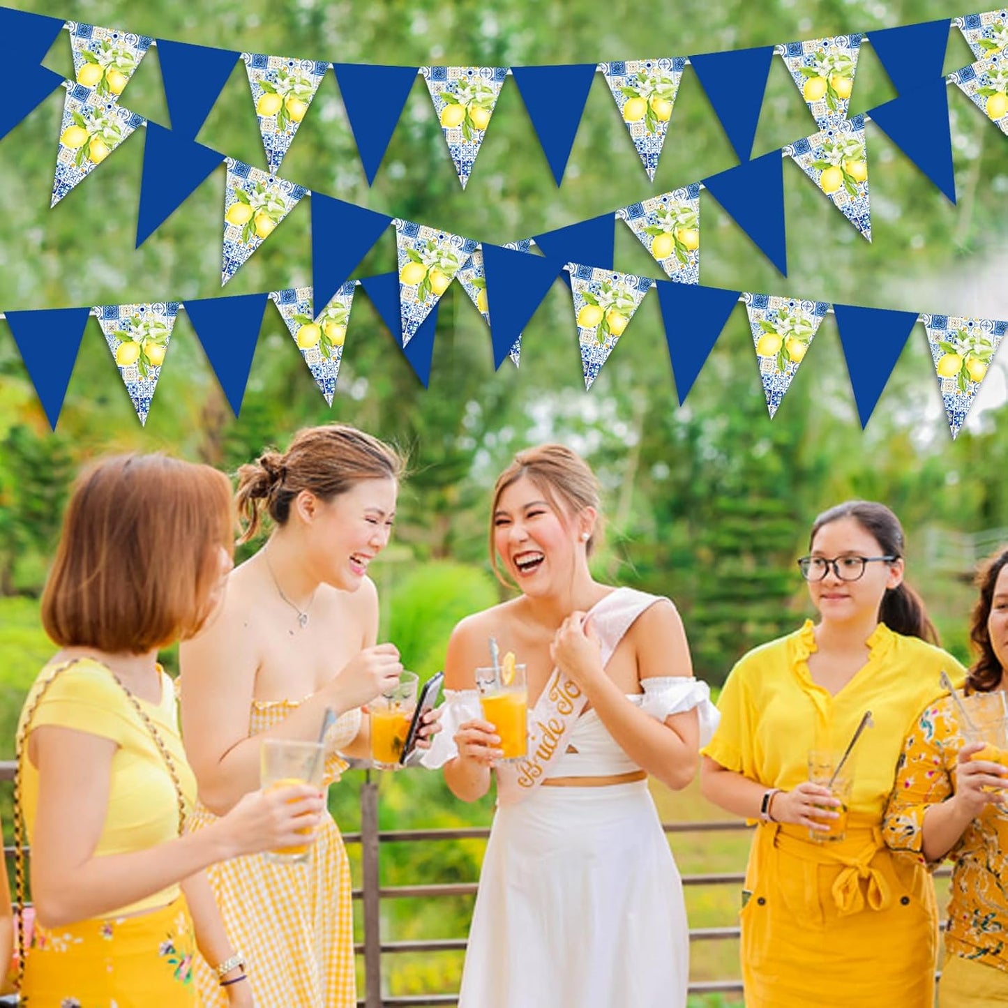 Blue and Lemon Party Decorations - 3pcs Lemon Bunting Banners, Lemonade Hanging Triangle Banner Garland for Lemon Wedding Engagement Bridal Shower Bachelorette Baby Shower Birthday Party