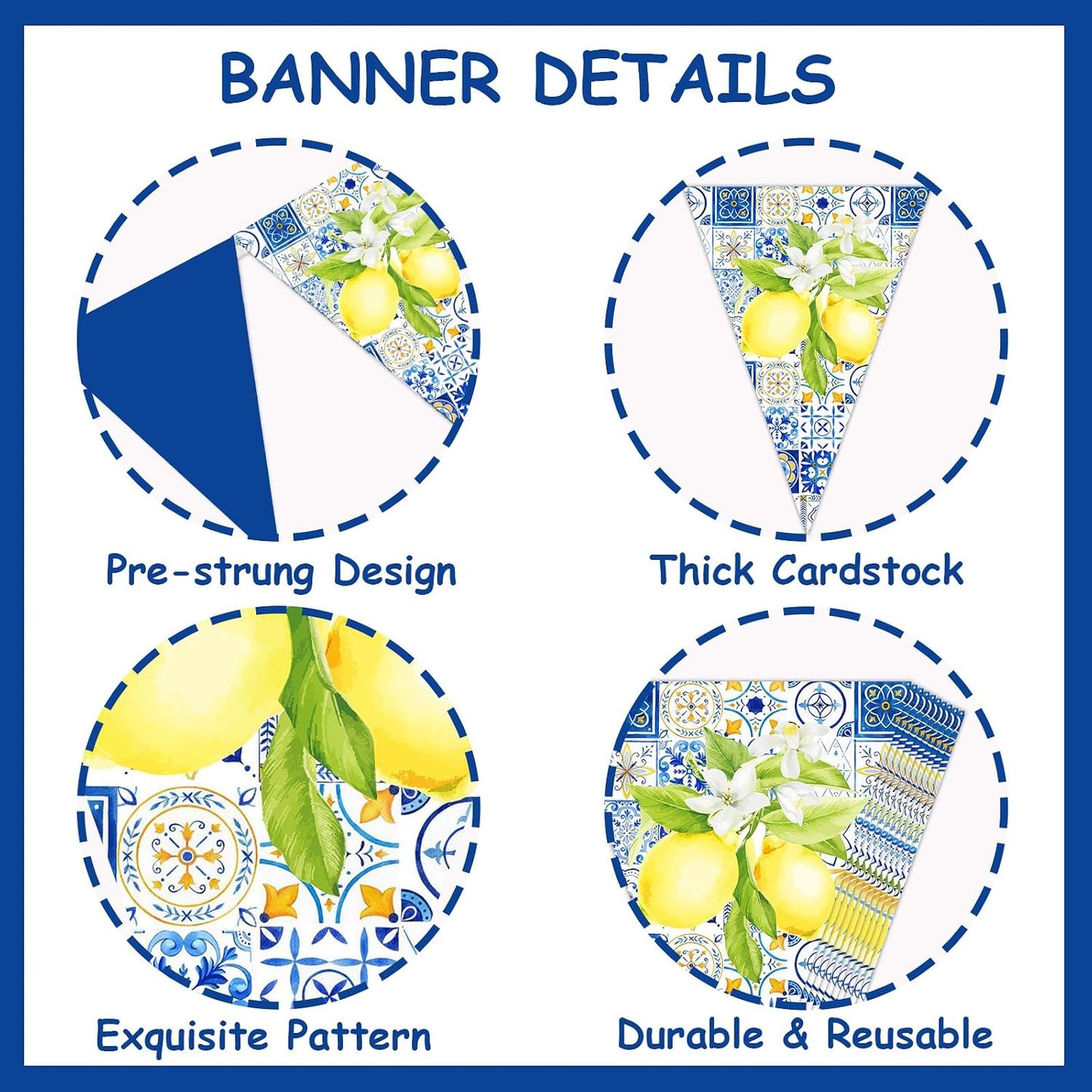 Blue and Lemon Party Decorations - 3pcs Lemon Bunting Banners, Lemonade Hanging Triangle Banner Garland for Lemon Wedding Engagement Bridal Shower Bachelorette Baby Shower Birthday Party