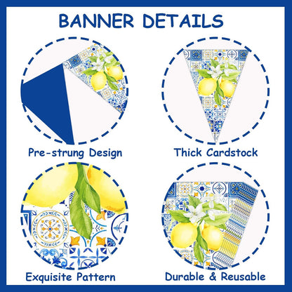 Blue and Lemon Party Decorations - 3pcs Lemon Bunting Banners, Lemonade Hanging Triangle Banner Garland for Lemon Wedding Engagement Bridal Shower Bachelorette Baby Shower Birthday Party