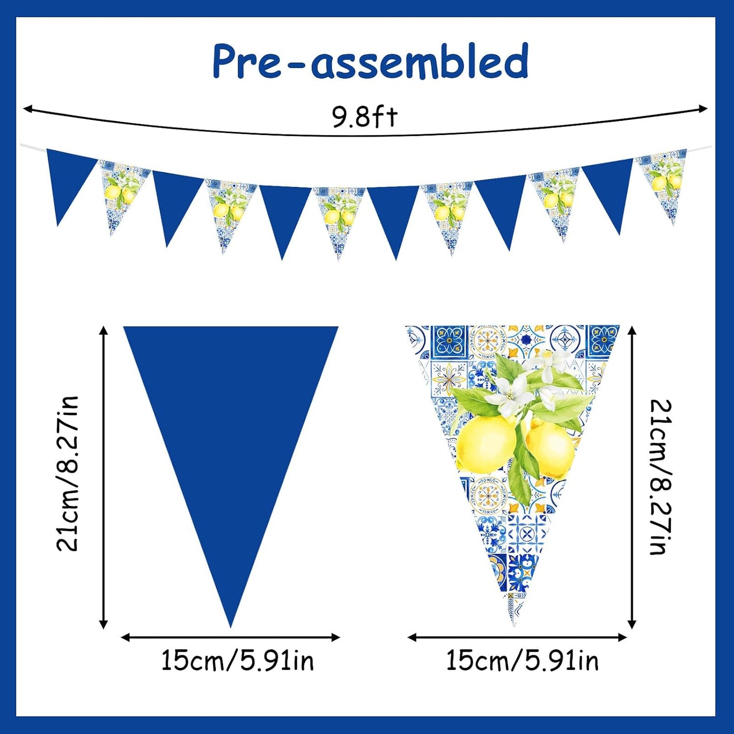 Blue and Lemon Party Decorations - 3pcs Lemon Bunting Banners, Lemonade Hanging Triangle Banner Garland for Lemon Wedding Engagement Bridal Shower Bachelorette Baby Shower Birthday Party