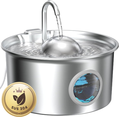 Cat Water Fountain Stainless Steel: Pet Water Fountains for Cats Indoor - 88oz/2.6L Cat Fountains for Drinking - Quiet Hemispherical Shape - Automatic Pet Fountain Bowl Dispenser- Small Animals