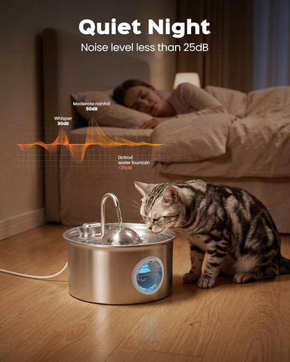 Cat Water Fountain Stainless Steel: Pet Water Fountains for Cats Indoor - 88oz/2.6L Cat Fountains for Drinking - Quiet Hemispherical Shape - Automatic Pet Fountain Bowl Dispenser- Small Animals