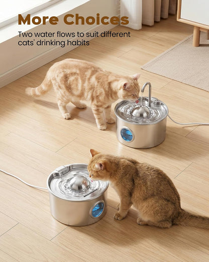 Cat Water Fountain Stainless Steel: Pet Water Fountains for Cats Indoor - 88oz/2.6L Cat Fountains for Drinking - Quiet Hemispherical Shape - Automatic Pet Fountain Bowl Dispenser- Small Animals