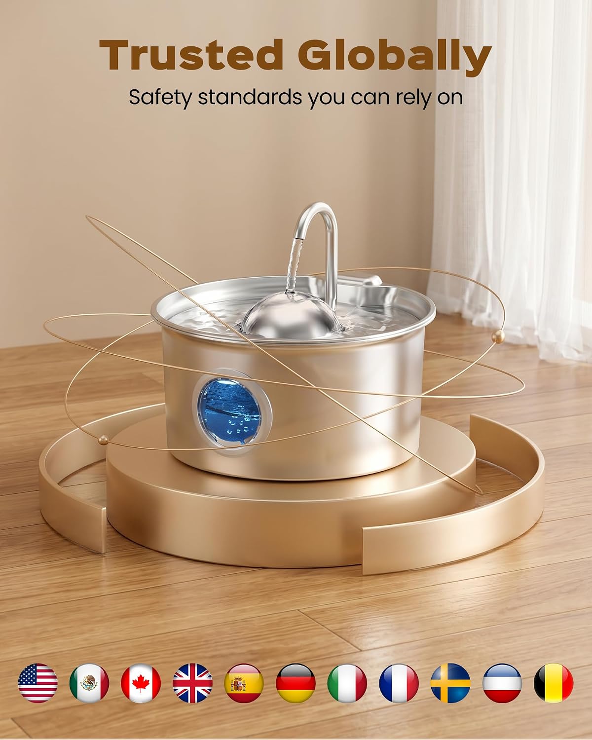 Cat Water Fountain Stainless Steel: Pet Water Fountains for Cats Indoor - 88oz/2.6L Cat Fountains for Drinking - Quiet Hemispherical Shape - Automatic Pet Fountain Bowl Dispenser- Small Animals