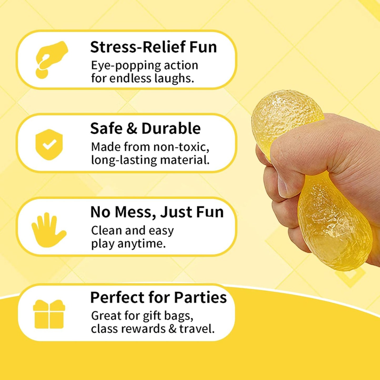 Soft Silicone Squishy Ball – Slow Rising Gumdrop Squeeze Toy for Kids Ages 3+ & Adults, Sensory Desk Toy for Home, Office & Everyday Play (Yellow)