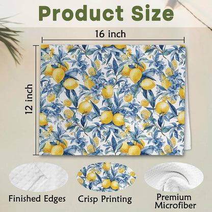 Mediterranean Lemon Kitchen Towels Set of 2, Mediterranean Bathroom Decor, Lemon Coast Decor Dish Towel, Sicilian Lemons Decorative Hand Tea Towels for Bathroom Kitchen Decor, 16x24 Inch