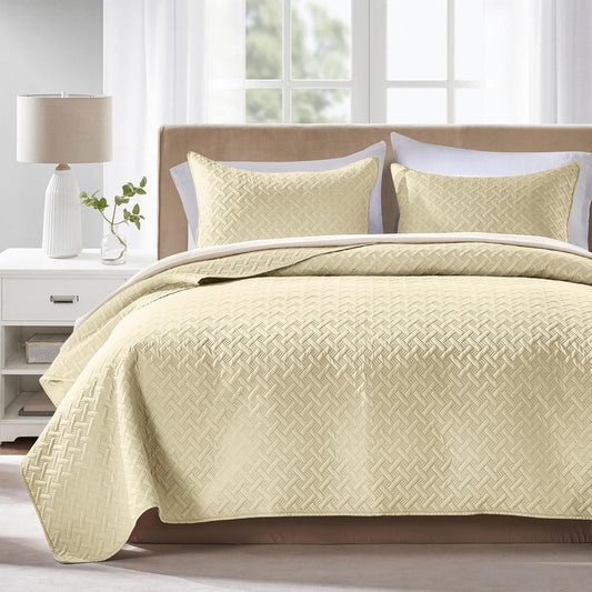 Twin Quilt Set,Lightweight Butter Yellow Bedspreads,Basket Weave Pattern,Ultra Soft Microfiber Bedspread Bed Coverlet 2 Pieces for All-Seasons (1 Quilt,1 Shams)
