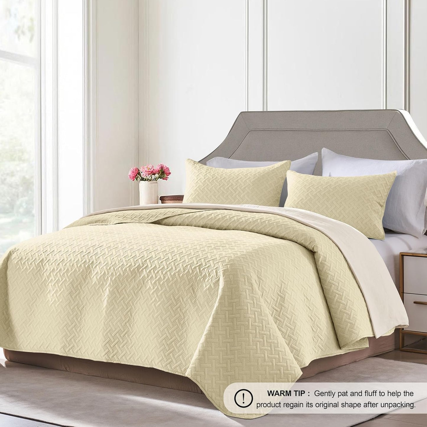 Twin Quilt Set,Lightweight Butter Yellow Bedspreads,Basket Weave Pattern,Ultra Soft Microfiber Bedspread Bed Coverlet 2 Pieces for All-Seasons (1 Quilt,1 Shams)