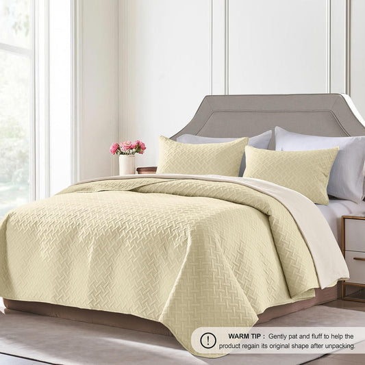 Twin Quilt Set,Lightweight Butter Yellow Bedspreads,Basket Weave Pattern,Ultra Soft Microfiber Bedspread Bed Coverlet 2 Pieces for All-Seasons (1 Quilt,1 Shams)