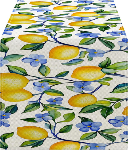 Yellow Lemon Flower Summer Table Runner 13 x 72 Inches Runners for Tables Spring Decorations for Home Indoor and Outdoor Party Decor