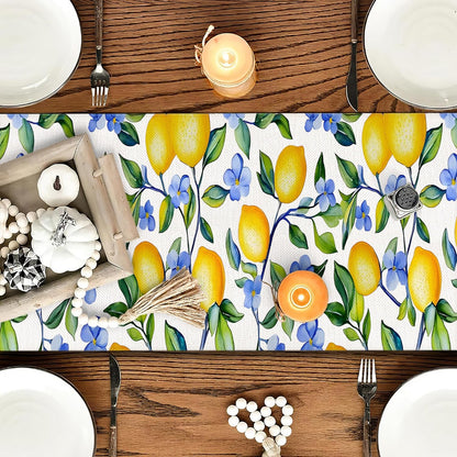 Yellow Lemon Flower Summer Table Runner 13 x 72 Inches Runners for Tables Spring Decorations for Home Indoor and Outdoor Party Decor