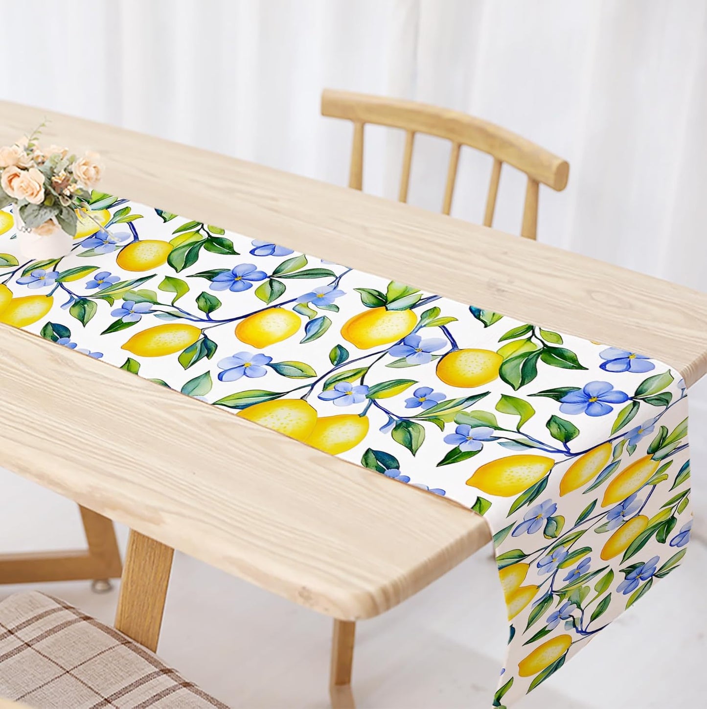 Yellow Lemon Flower Summer Table Runner 13 x 72 Inches Runners for Tables Spring Decorations for Home Indoor and Outdoor Party Decor