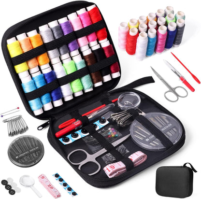 Sewing Kit with Case Portable Sewing Supplies for Mom Grandma Women Men Teen Girls Boys Home Traveler, Adults, Beginner, Emergency, Contains Thread, Scissors, Needles,Measuring Tape and More