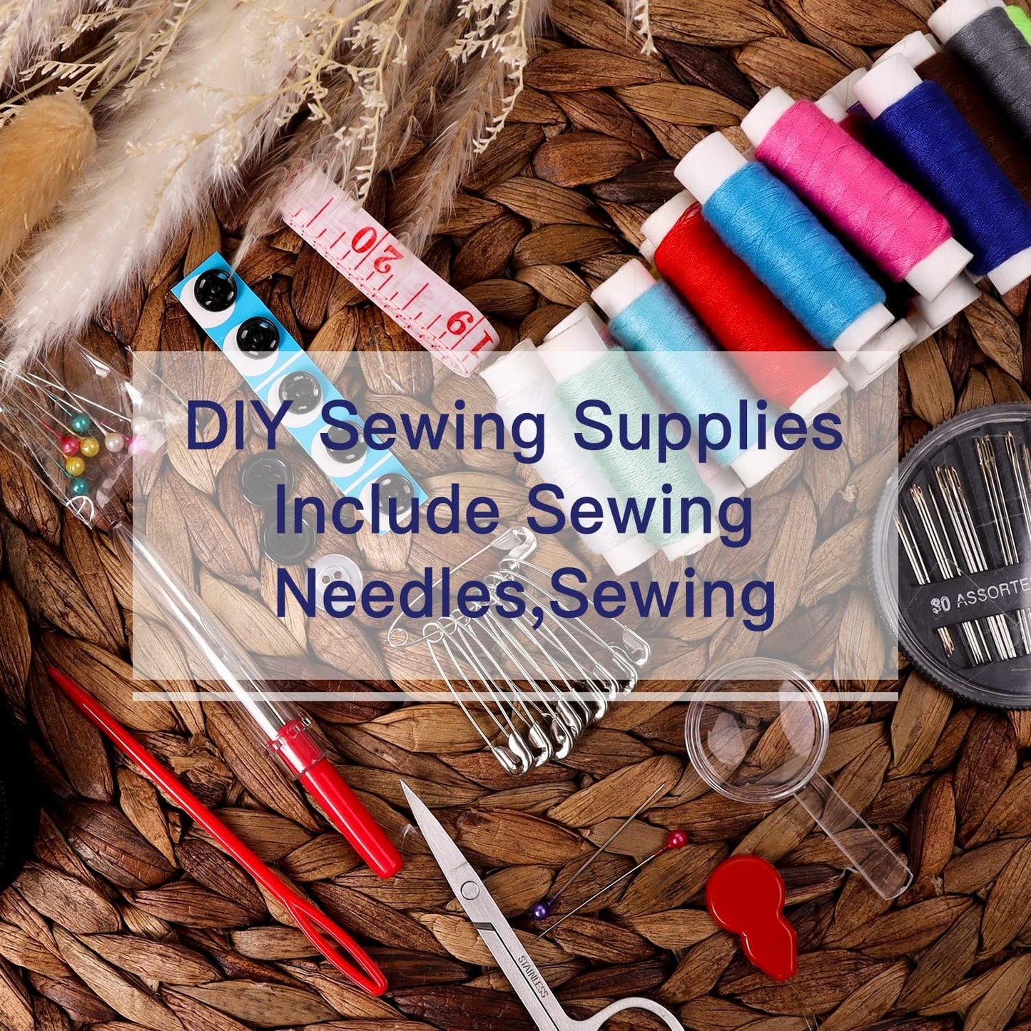 Sewing Kit with Case Portable Sewing Supplies for Mom Grandma Women Men Teen Girls Boys Home Traveler, Adults, Beginner, Emergency, Contains Thread, Scissors, Needles,Measuring Tape and More