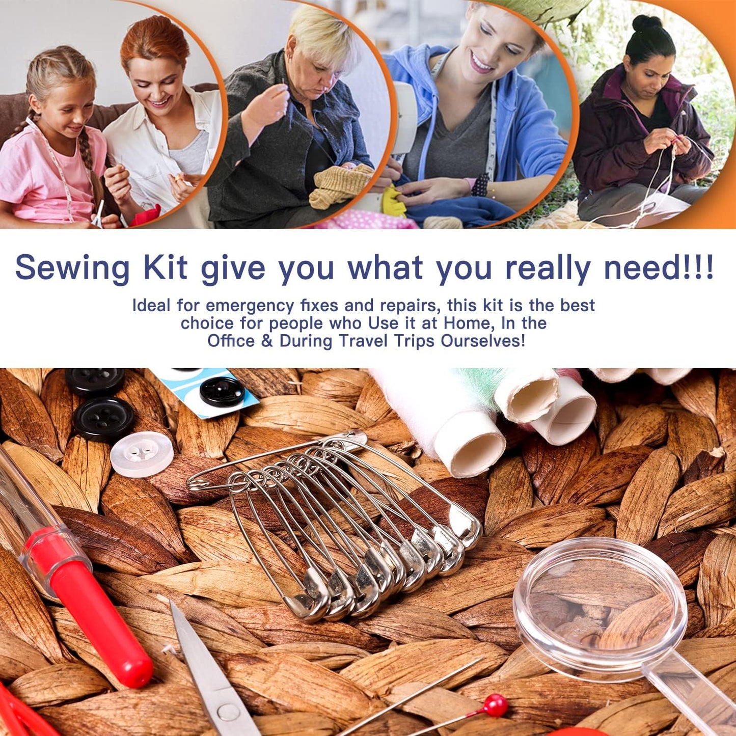 Sewing Kit with Case Portable Sewing Supplies for Mom Grandma Women Men Teen Girls Boys Home Traveler, Adults, Beginner, Emergency, Contains Thread, Scissors, Needles,Measuring Tape and More