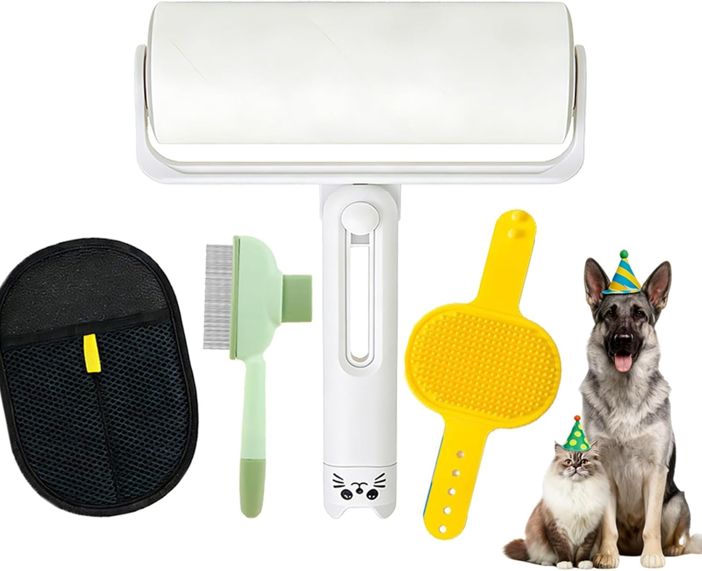 4-in-1 Pet Hair Remover and Grooming Kit for Dogs Cats, Reusable Lint Roller, Deshedding Glove, De-Shedding Tool for Fur Removal and Silicone Bath Brush for Dog Cat Furniture Clothing Car Seats, Blue