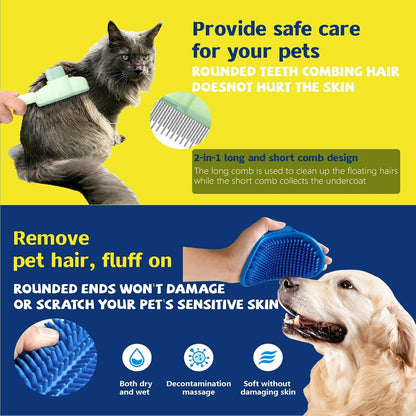 4-in-1 Pet Hair Remover and Grooming Kit for Dogs Cats, Reusable Lint Roller, Deshedding Glove, De-Shedding Tool for Fur Removal and Silicone Bath Brush for Dog Cat Furniture Clothing Car Seats, Blue
