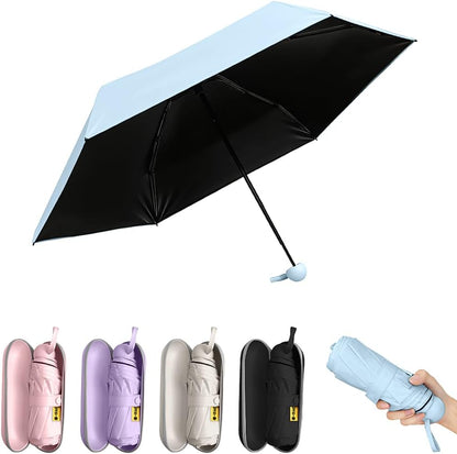 Mini Umbrella Compact for Travel, UV Sun Protection(UPF50+), Waterproof for Light Rain, Suitable for Women & Kids With a Case, Manual 6k Folding Small Pocket Size Ufor Backpack/Purse