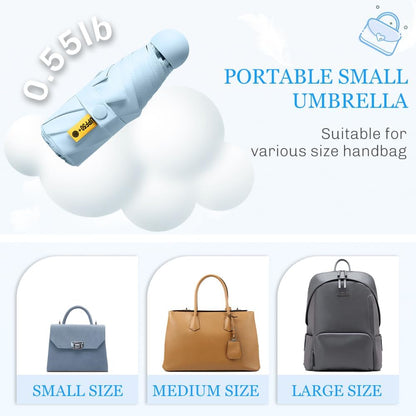 Mini Umbrella Compact for Travel, UV Sun Protection(UPF50+), Waterproof for Light Rain, Suitable for Women & Kids With a Case, Manual 6k Folding Small Pocket Size Ufor Backpack/Purse