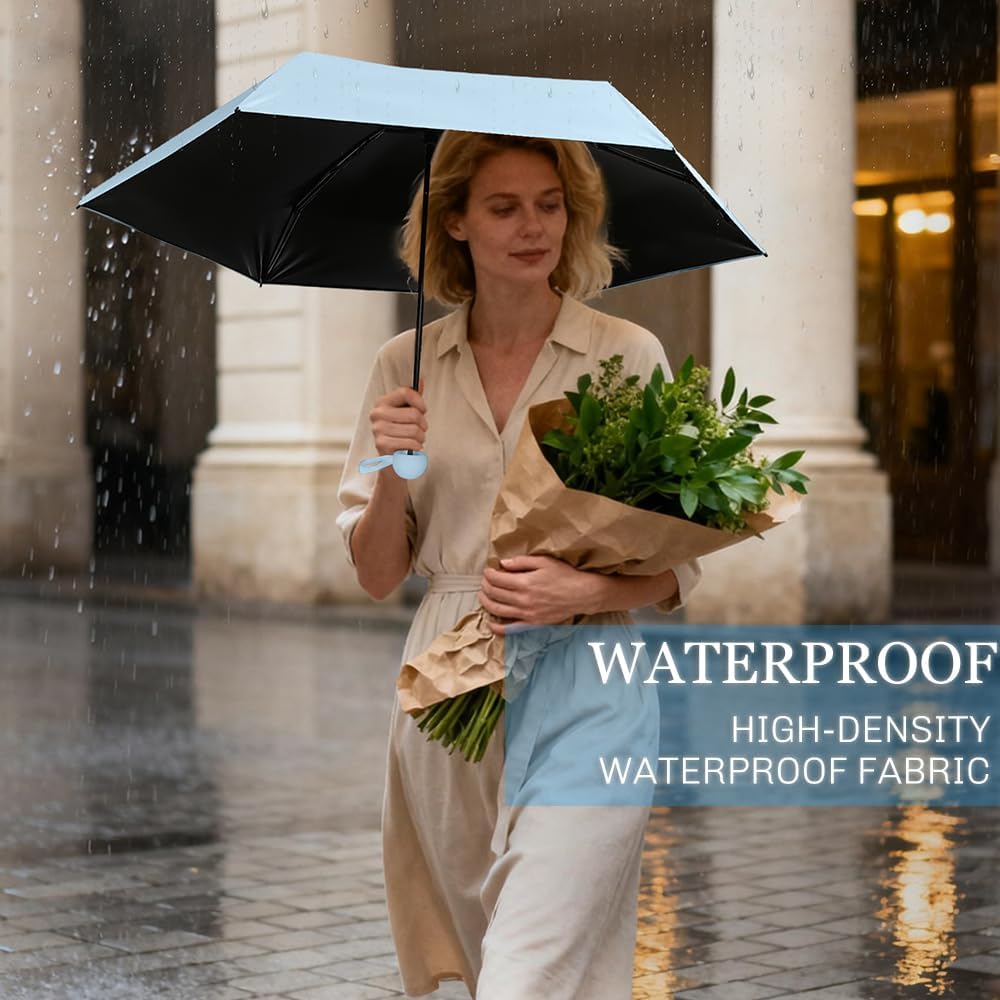 Mini Umbrella Compact for Travel, UV Sun Protection(UPF50+), Waterproof for Light Rain, Suitable for Women & Kids With a Case, Manual 6k Folding Small Pocket Size Ufor Backpack/Purse