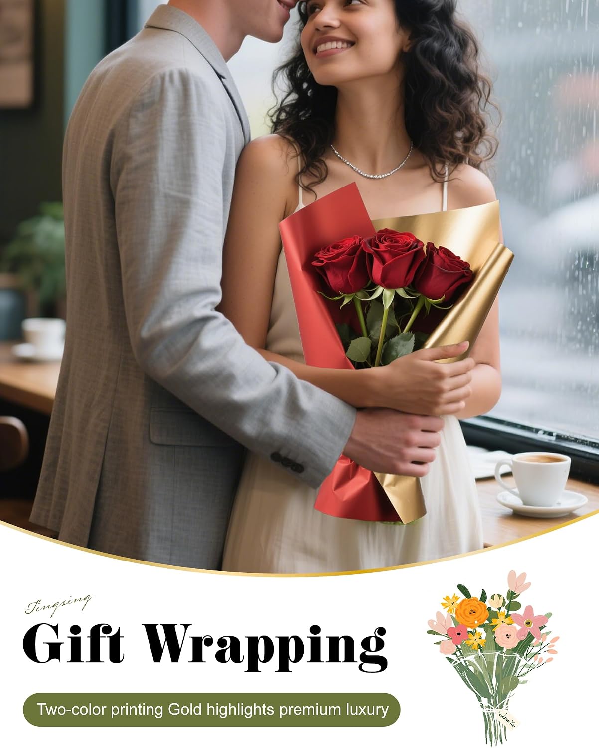 20 Pcs Double Sided Flower Wrapping Paper 22.4 inch Matte Waterproof Floral Bouquet Wrappings Papers for Floral Wrap Gift Packaging Florist Packing Supplies DIY Crafts,Yellow - Orange