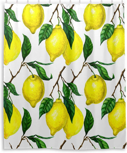 Shower Curtain for Bathroom, Bright Yellow Lemons Waterproof Washable Shower Bath Curtain for Home Hotels with 12 Hooks, 60x72 in