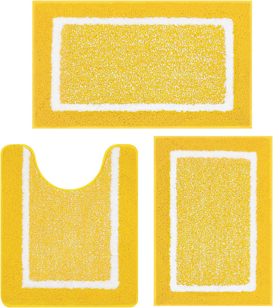 Bathroom Rugs Sets 3 Piece Bathroom Shower Rugs with U-Shaped Contour Toilet Mat Absorbent Microfiber Plush Bath Mats Non Slip Bath Rugs Machine Washable Shaggy Bath Floor Mats