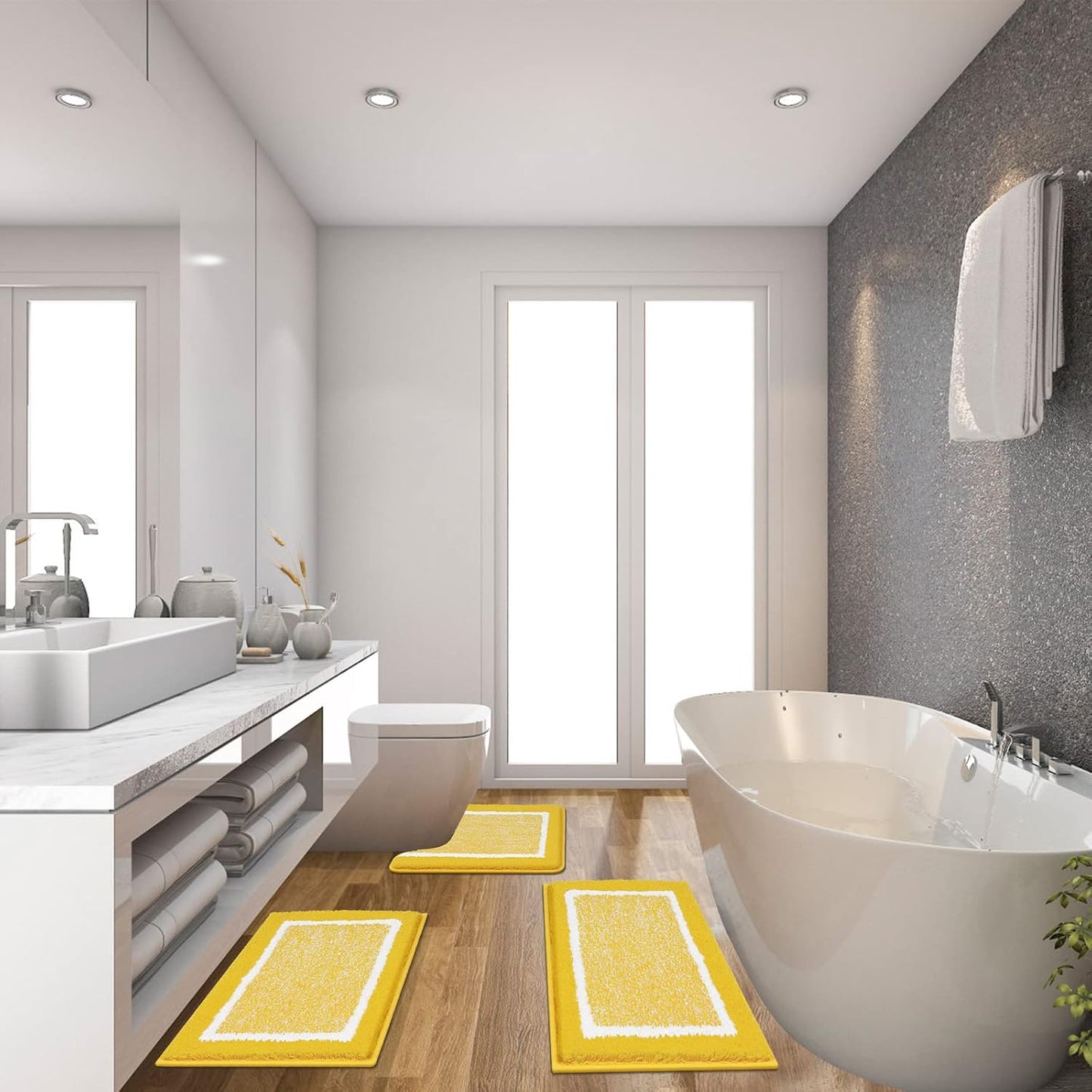 Bathroom Rugs Sets 3 Piece Bathroom Shower Rugs with U-Shaped Contour Toilet Mat Absorbent Microfiber Plush Bath Mats Non Slip Bath Rugs Machine Washable Shaggy Bath Floor Mats