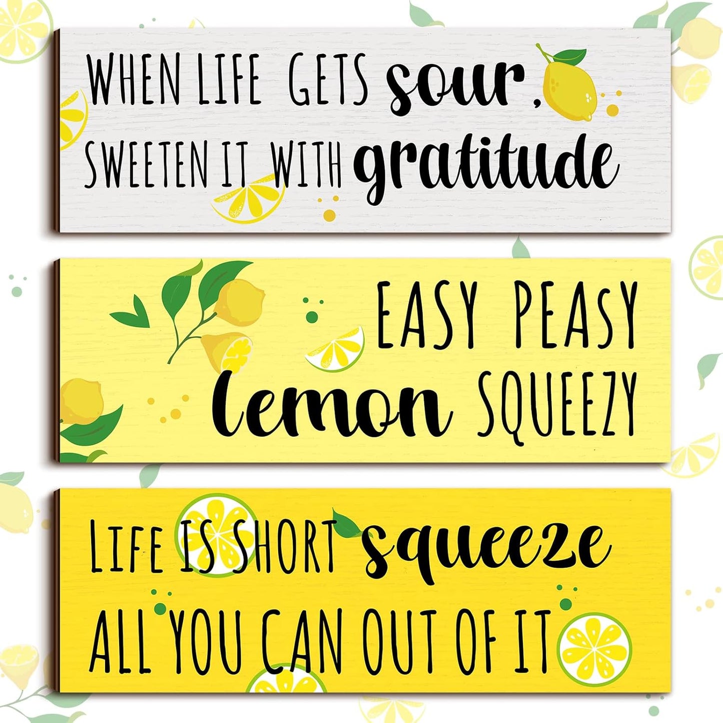 3 Pieces Lemon Wood Sign Lemon Kitchen Decor Inspirational Quote Wall Decor Summer Gift Farmhouse Porch Decoration Accessories for Home Bedroom Bathroom Kitchen