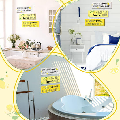 3 Pieces Lemon Wood Sign Lemon Kitchen Decor Inspirational Quote Wall Decor Summer Gift Farmhouse Porch Decoration Accessories for Home Bedroom Bathroom Kitchen