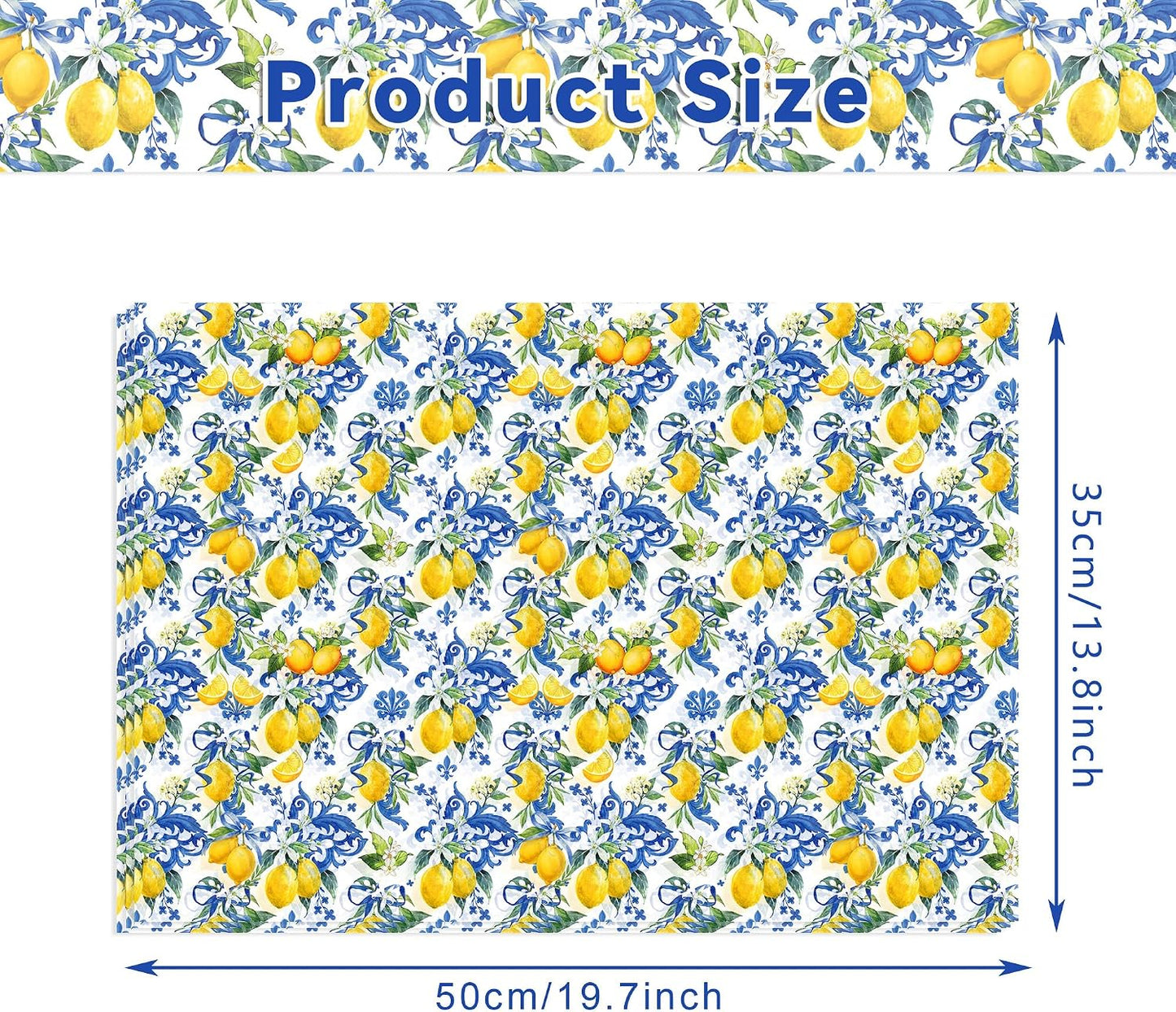 50 Sheet Mediterranean Blue Tile Lemon Tissue Paper Yellow Lemon Floral Printed Majolica Ceramic Decorative Wrapping Tissue for Baby Shower Wedding Gift Bag Boutique Packaging DIY Craft Supplies