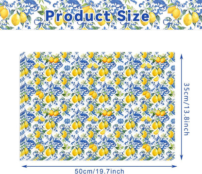 50 Sheet Mediterranean Blue Tile Lemon Tissue Paper Yellow Lemon Floral Printed Majolica Ceramic Decorative Wrapping Tissue for Baby Shower Wedding Gift Bag Boutique Packaging DIY Craft Supplies