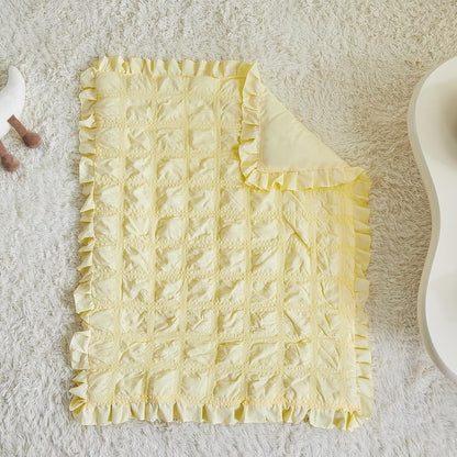 Ruffled Crib Bedding Set Baby Boho Quilted Comforter with Fitted Sheet and Bed Skirt - Cute Soft Breathable Seersucker Ruffled Shabby Chic Bedding Soft Blanket Design - Yellow