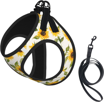 Sunflowers Yellow No Pull Dog Harness and Leash Set, Adjustable Reflective Vest for Small Dogs,Cute Soft Puppy Harness for Walking Training,M(Chest:17"-19")