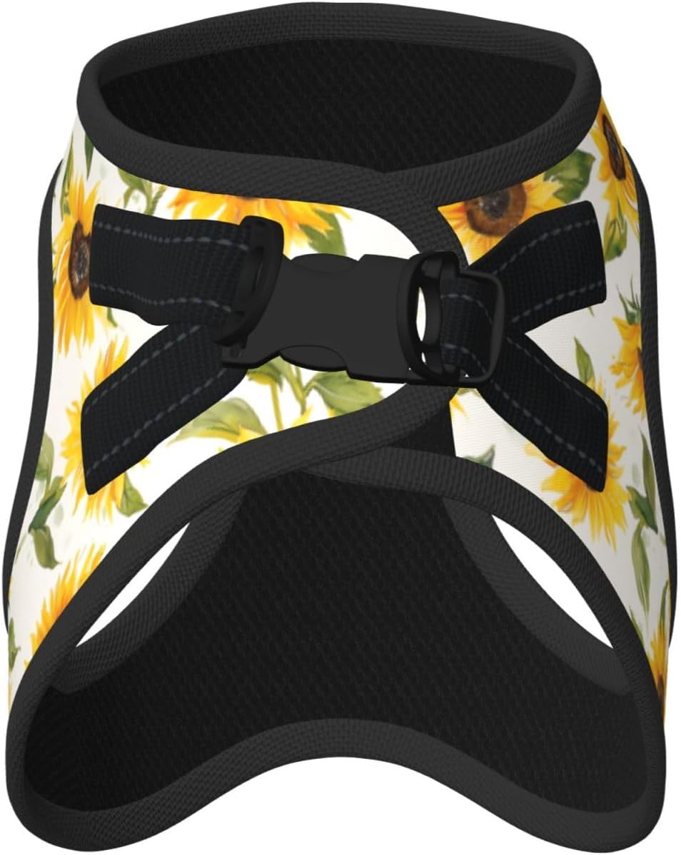 Sunflowers Yellow No Pull Dog Harness and Leash Set, Adjustable Reflective Vest for Small Dogs,Cute Soft Puppy Harness for Walking Training,M(Chest:17"-19")
