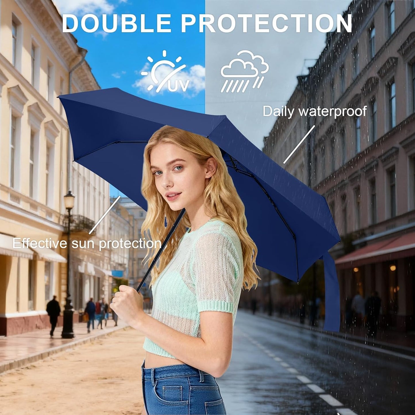 Mini Umbrella for Travel with Case Small Compact Sun Rain Tiny for Purse | compact small size and easy carry to outdoor, suitable for sunny days/ light rain/travel