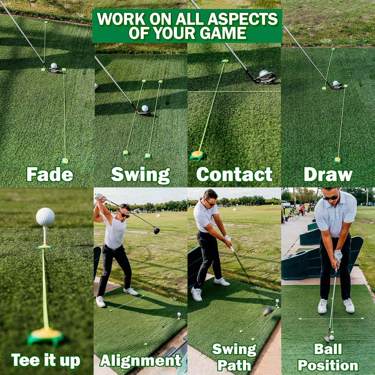 Golf Tee Holder, Golf Mat Tee, Golf Alignment String, Baseball Agility Training for Indoor and Outdoor, Made in the USA.