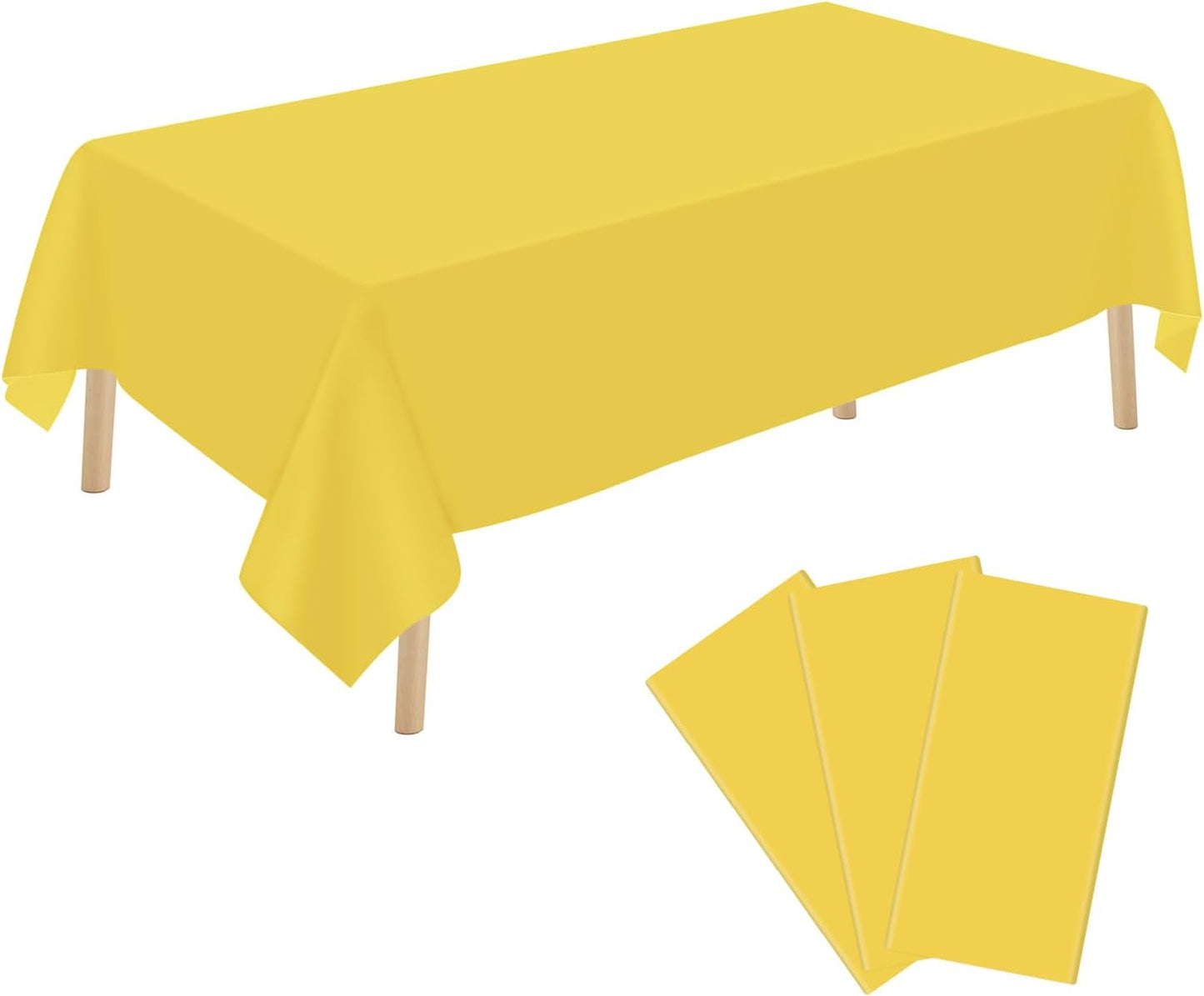 3 Pack Yellow Plastic Tablecloth Disposable Rectangular Table Cloth 54 x 108 Inch Table Cover for Parties