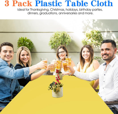 3 Pack Yellow Plastic Tablecloth Disposable Rectangular Table Cloth 54 x 108 Inch Table Cover for Parties