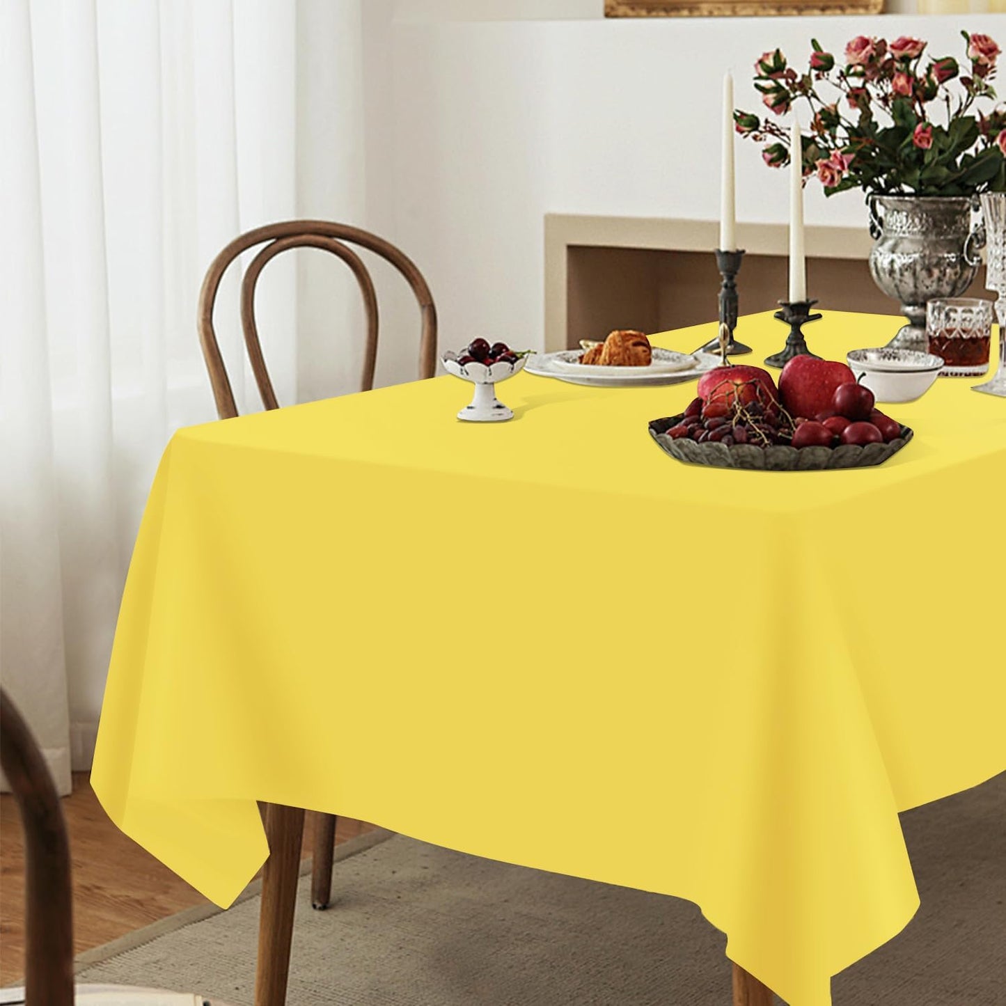 3 Pack Yellow Plastic Tablecloth Disposable Rectangular Table Cloth 54 x 108 Inch Table Cover for Parties
