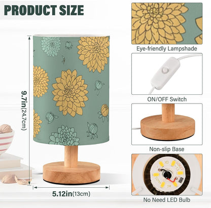 Yellow Flowers Bedside Table Lamp with USB Ports, LED Nightstand Desk Lamp with Flaxen Fabric Shade & Wood Base for Bedroom, Living Room,Office Dorm