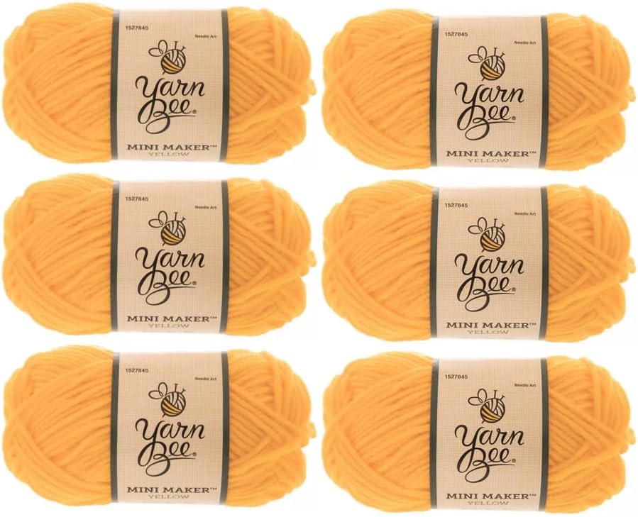 Yarn Bee Mini Maker Yarn, 135 Yellow, Set of 6 | 4 Medium Weight, 100% Acrylic, 65 Yards Per Skein
